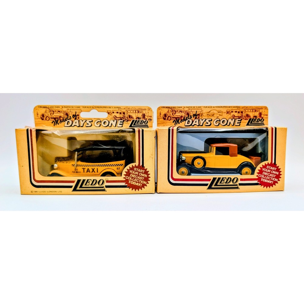 Lledo Models of Days Gone Diecast Car Set Yellow Taxi and Coupe Made in England